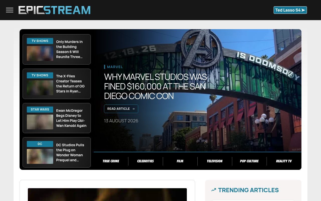 Homepage screenshot of epicstream.com
