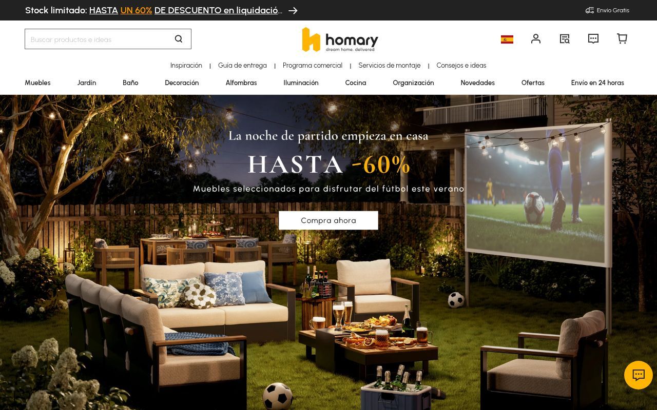 Homepage screenshot of es.homary.com