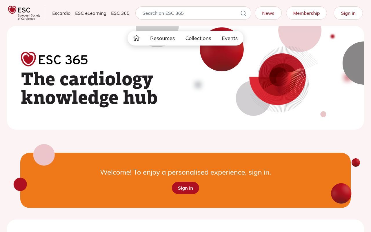 Homepage screenshot of esc365.escardio.org