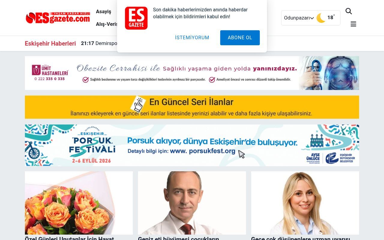 Homepage screenshot of esgazete.com