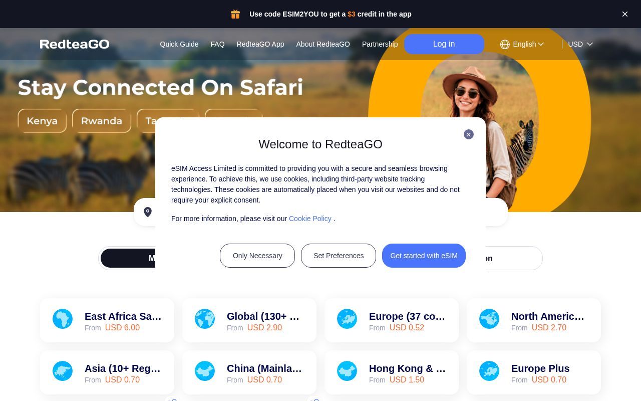 Homepage screenshot of esim.redteago.com