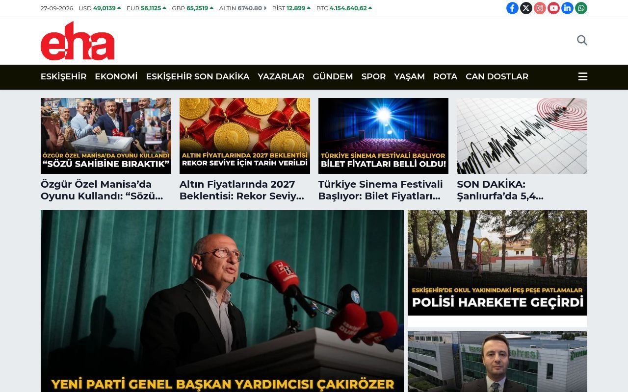 Homepage screenshot of eskisehirhaberajansi.com