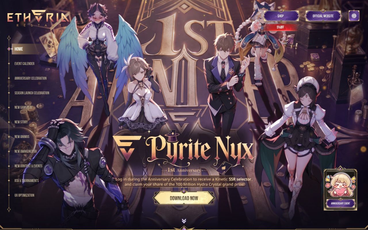 Homepage screenshot of etheria.xd.com