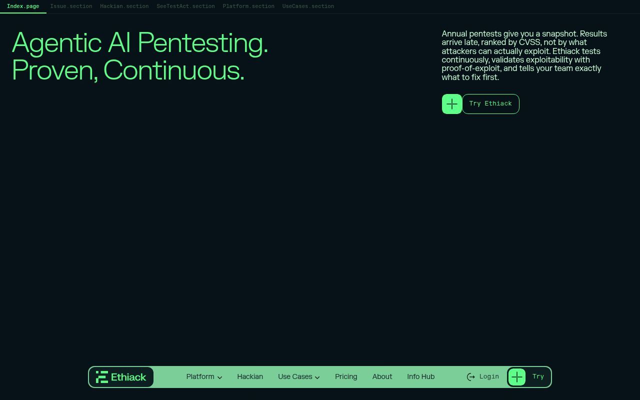 Homepage screenshot of ethiack.com