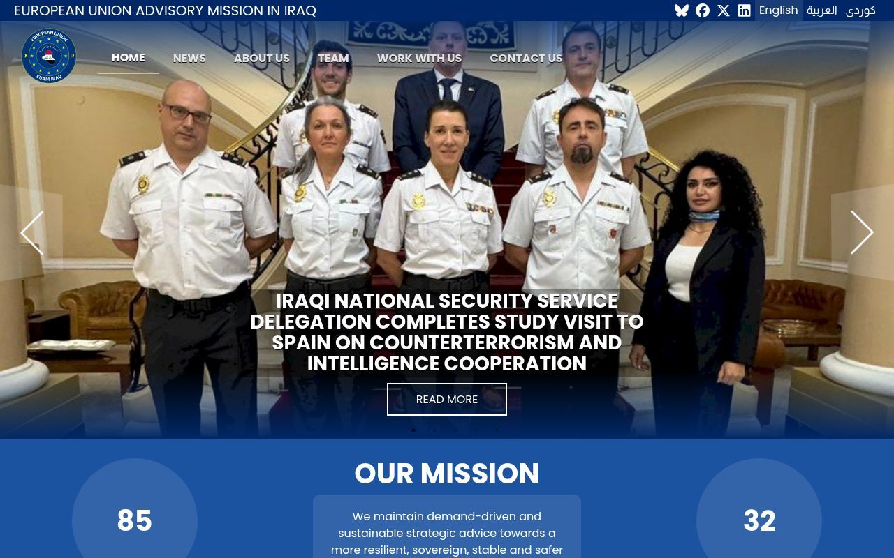 Homepage screenshot of euam-iraq.eu