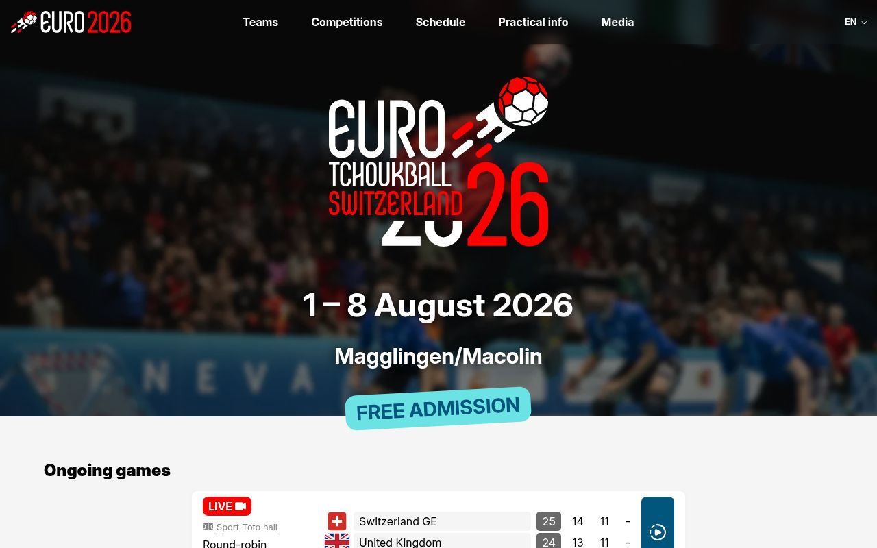 Homepage screenshot of euro2026.ch