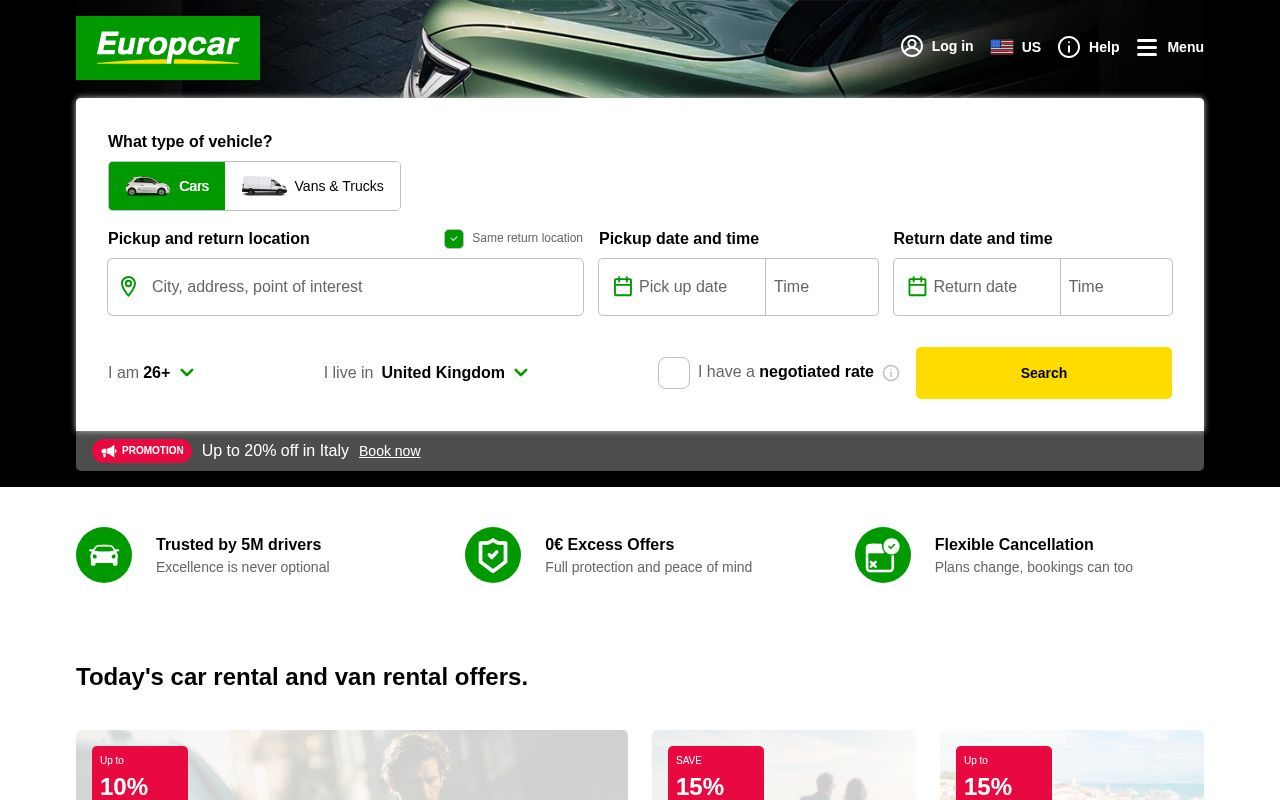 Homepage screenshot of europcar.com