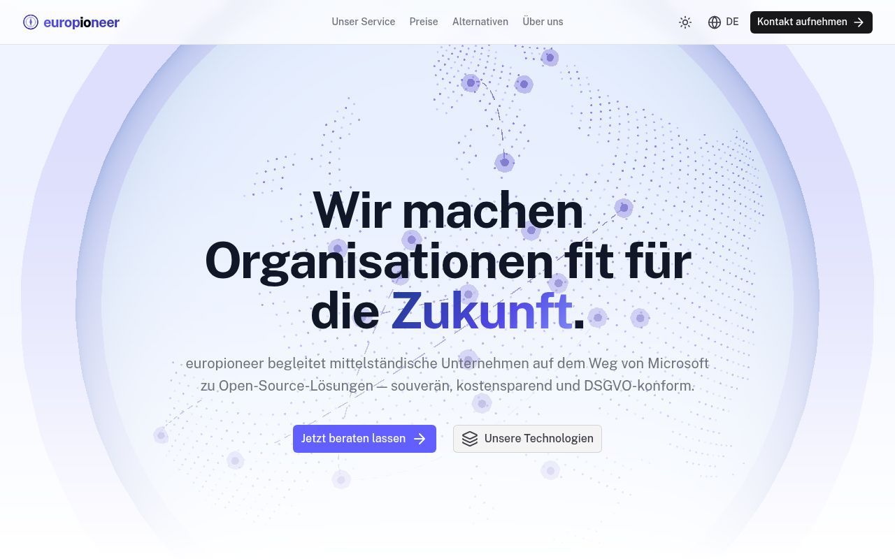 Homepage screenshot of europioneer.io