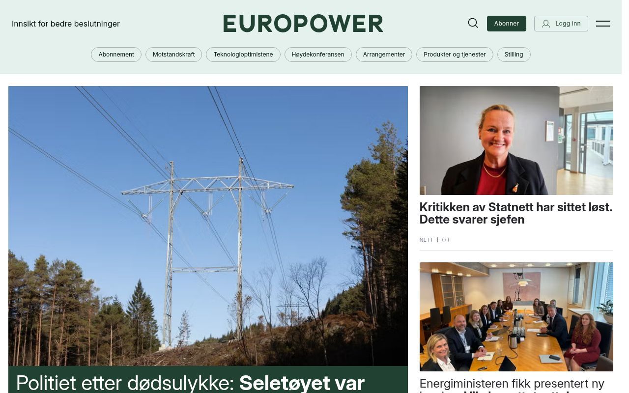 Homepage screenshot of europower.no