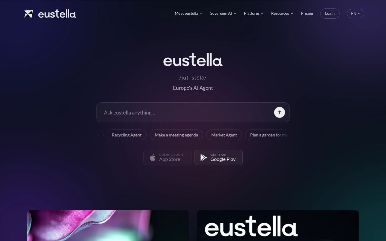 Homepage screenshot of eustella.com