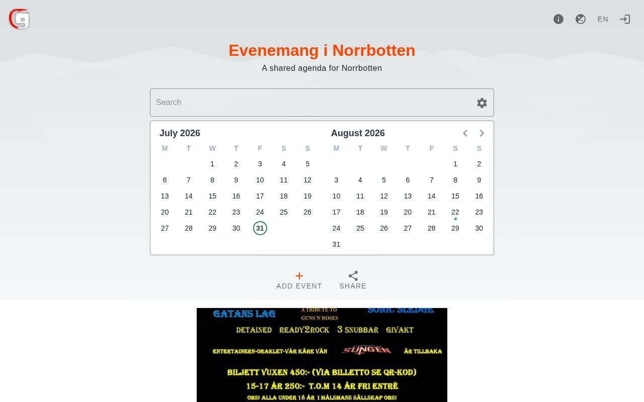 Homepage screenshot of evenemang.inorrbotten.se
