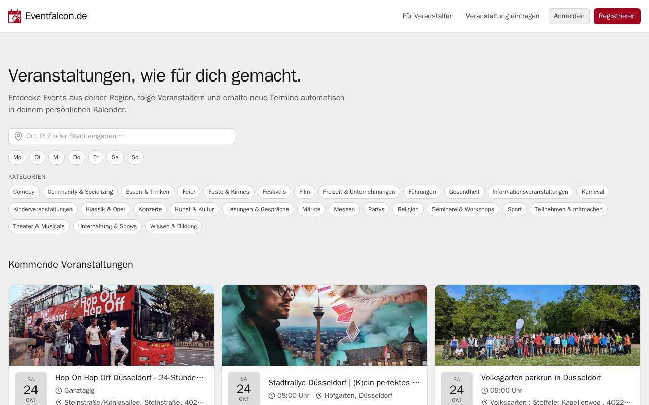 Homepage screenshot of eventfalcon.de