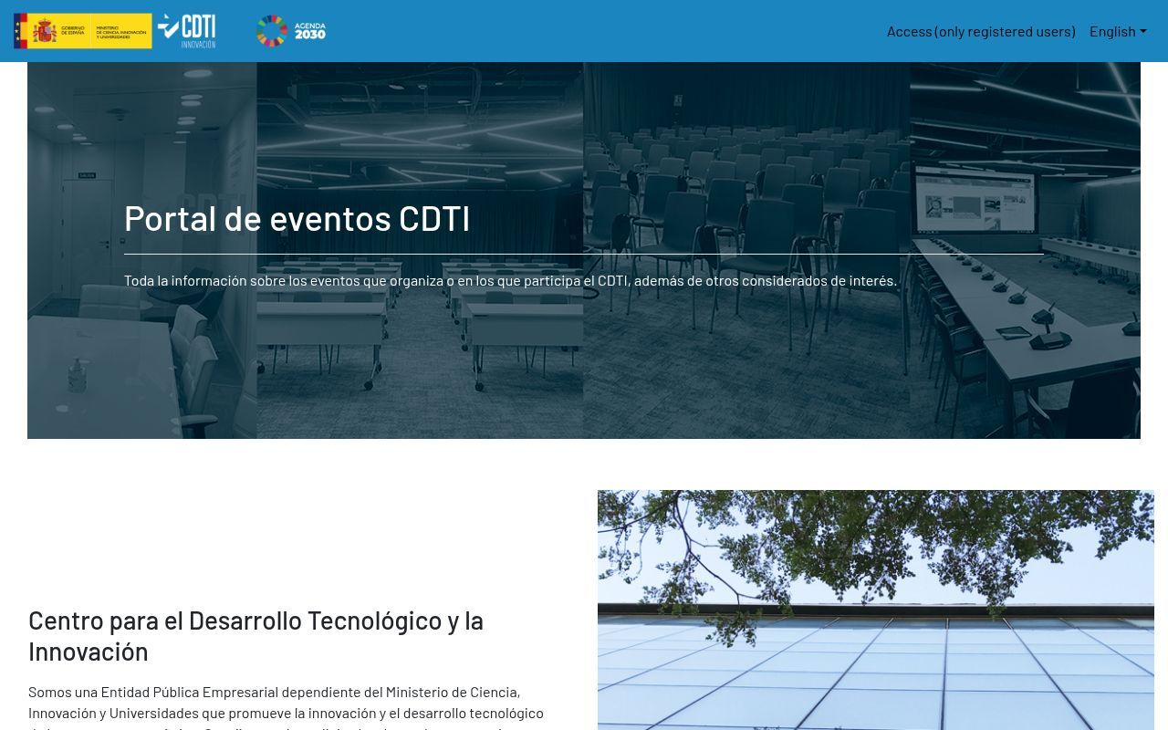 Homepage screenshot of eventos.cdti.es