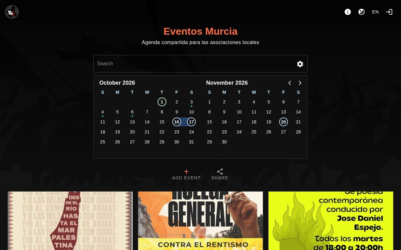 Homepage screenshot of eventosmurcia.org