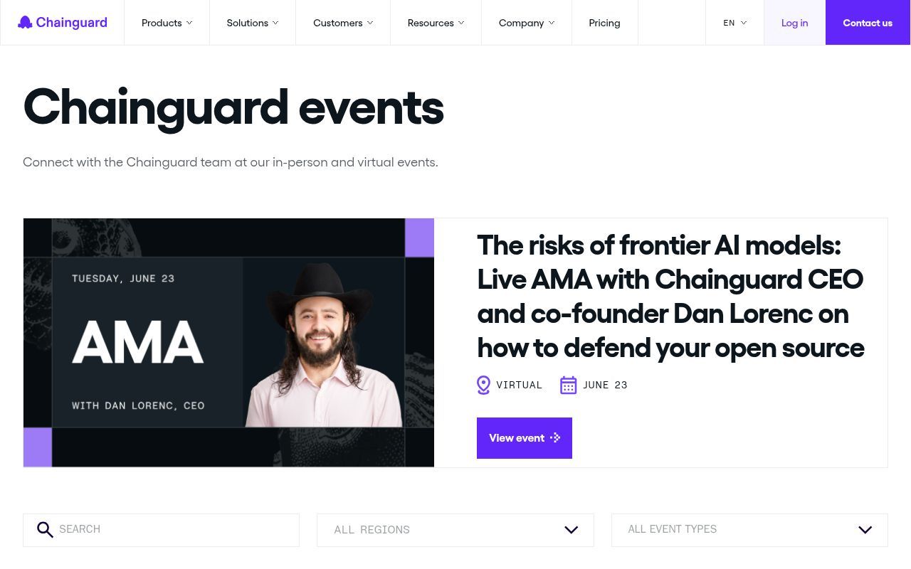 Homepage screenshot of events.chainguard.dev