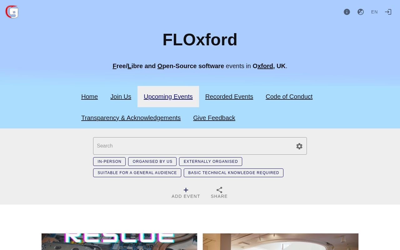 Homepage screenshot of events.floxford.org