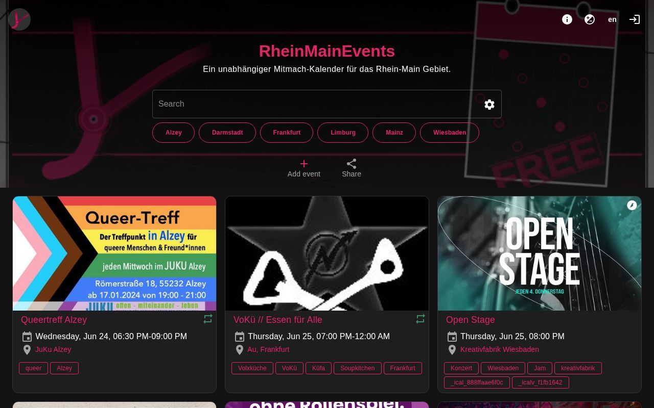 Homepage screenshot of events.rheinmain.social