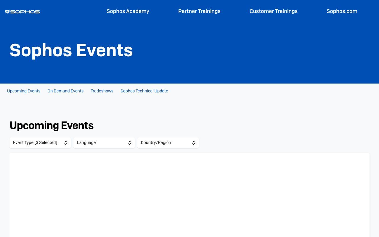 Homepage screenshot of events.sophos.com