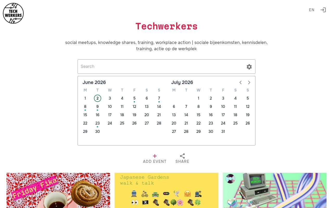 Homepage screenshot of events.techwerkers.nl