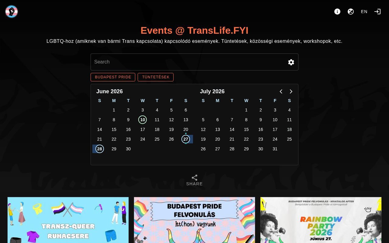 Homepage screenshot of events.translife.fyi