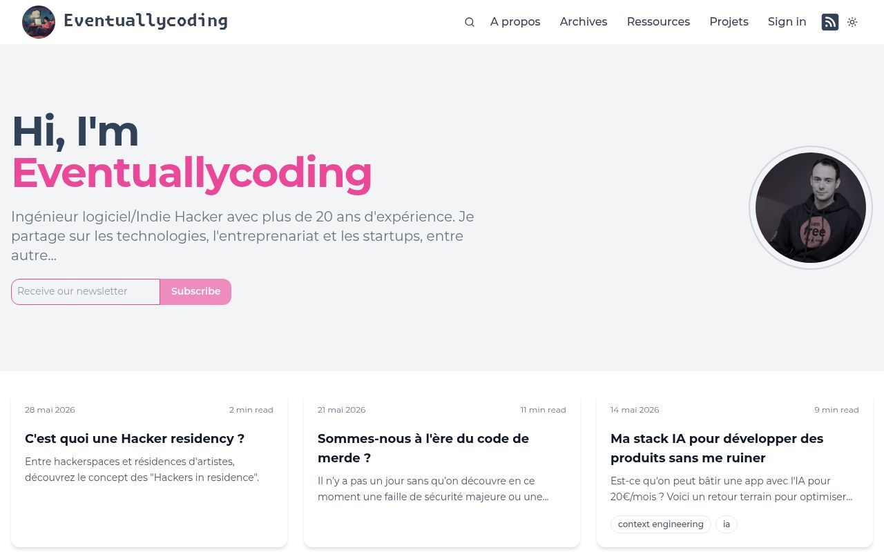 Homepage screenshot of eventuallycoding.com