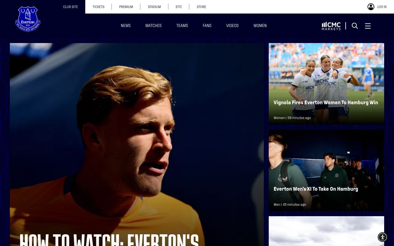 Homepage screenshot of evertonfc.com