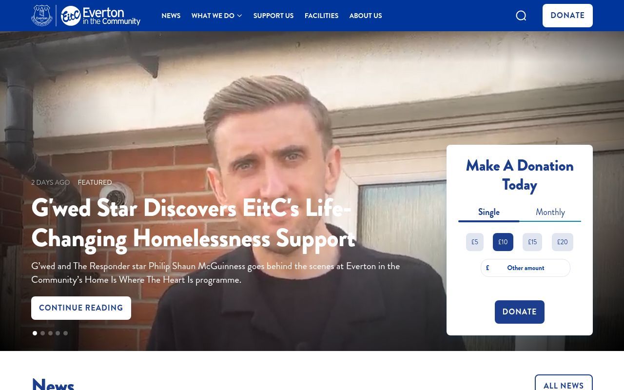 Homepage screenshot of evertoninthecommunity.org