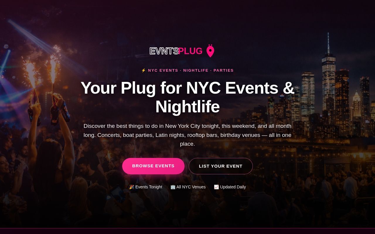 Homepage screenshot of evntsplug.com