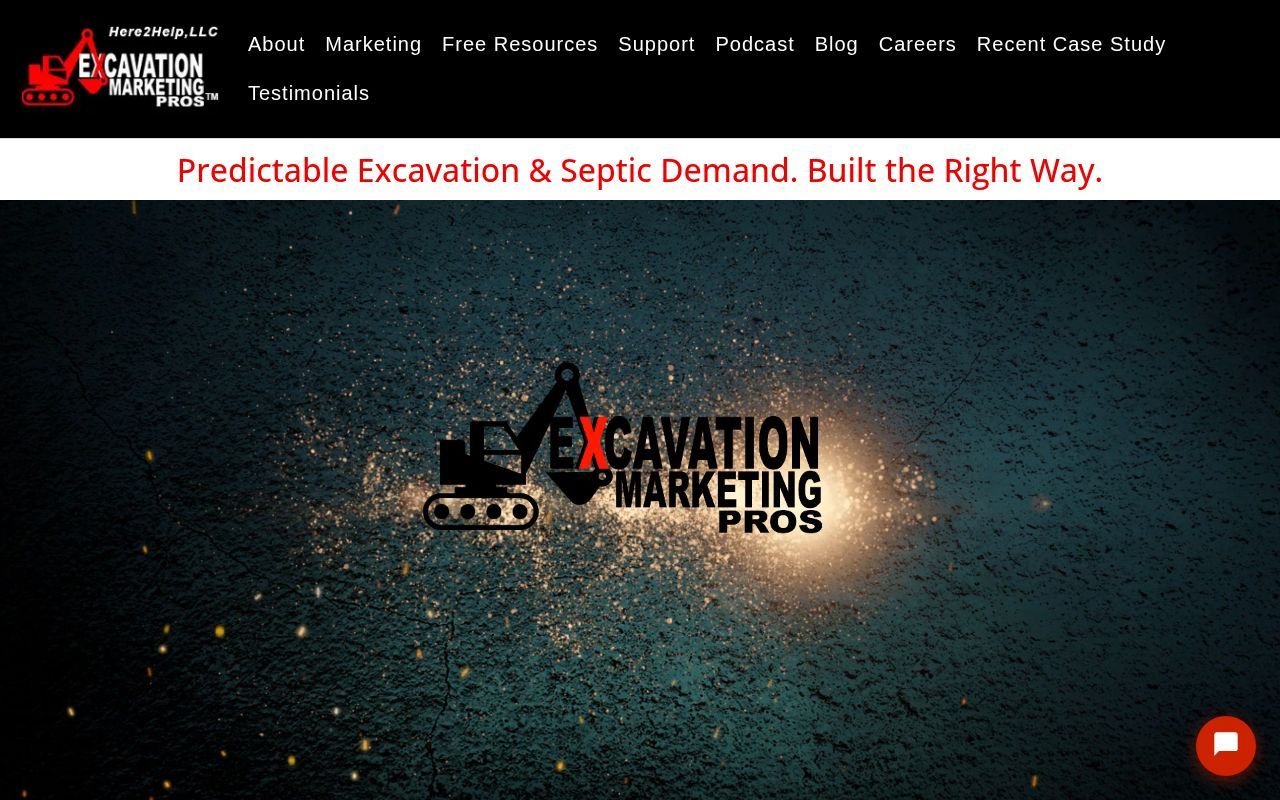 Homepage screenshot of excavationmarketingpros.com