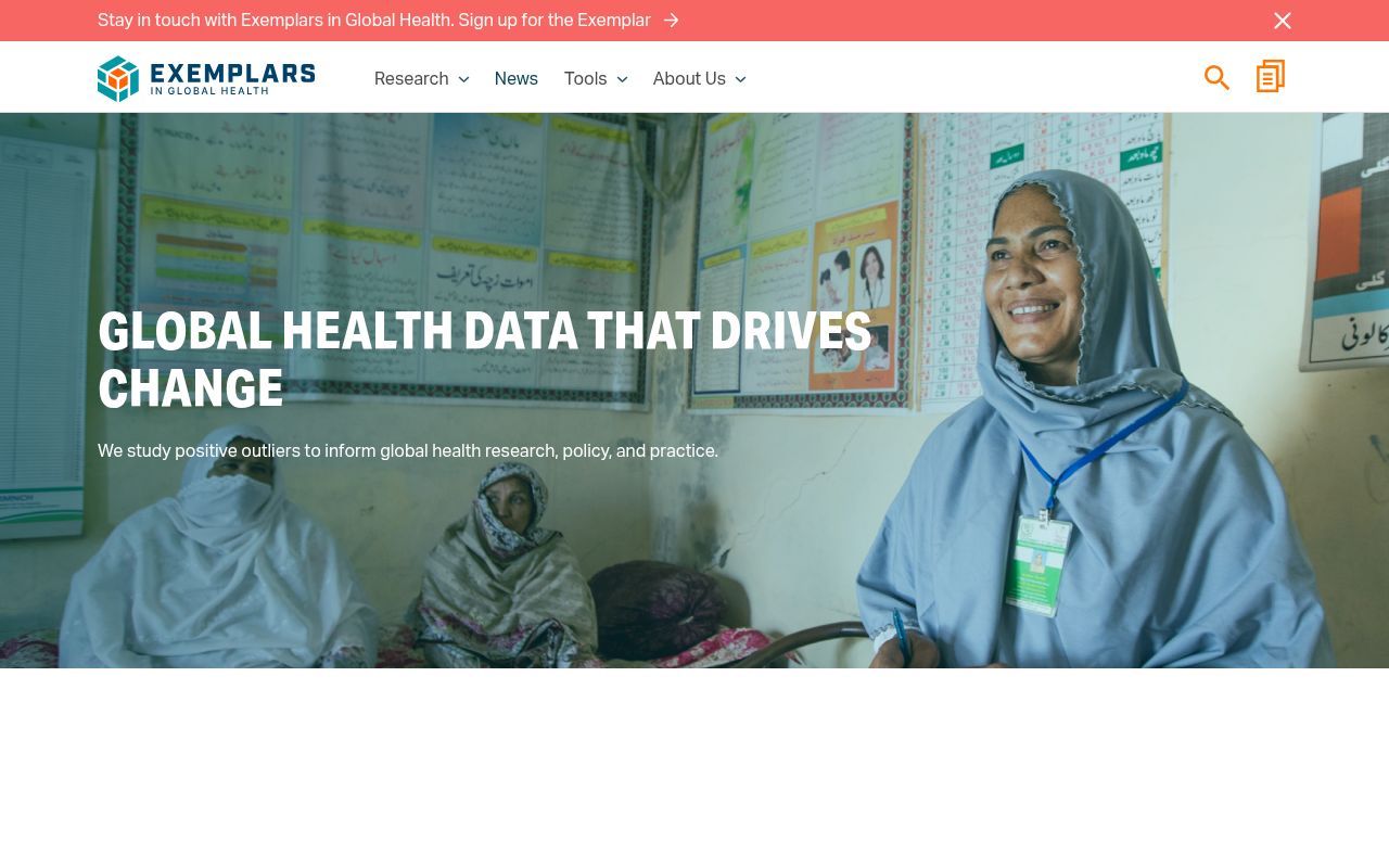 Homepage screenshot of exemplars.health
