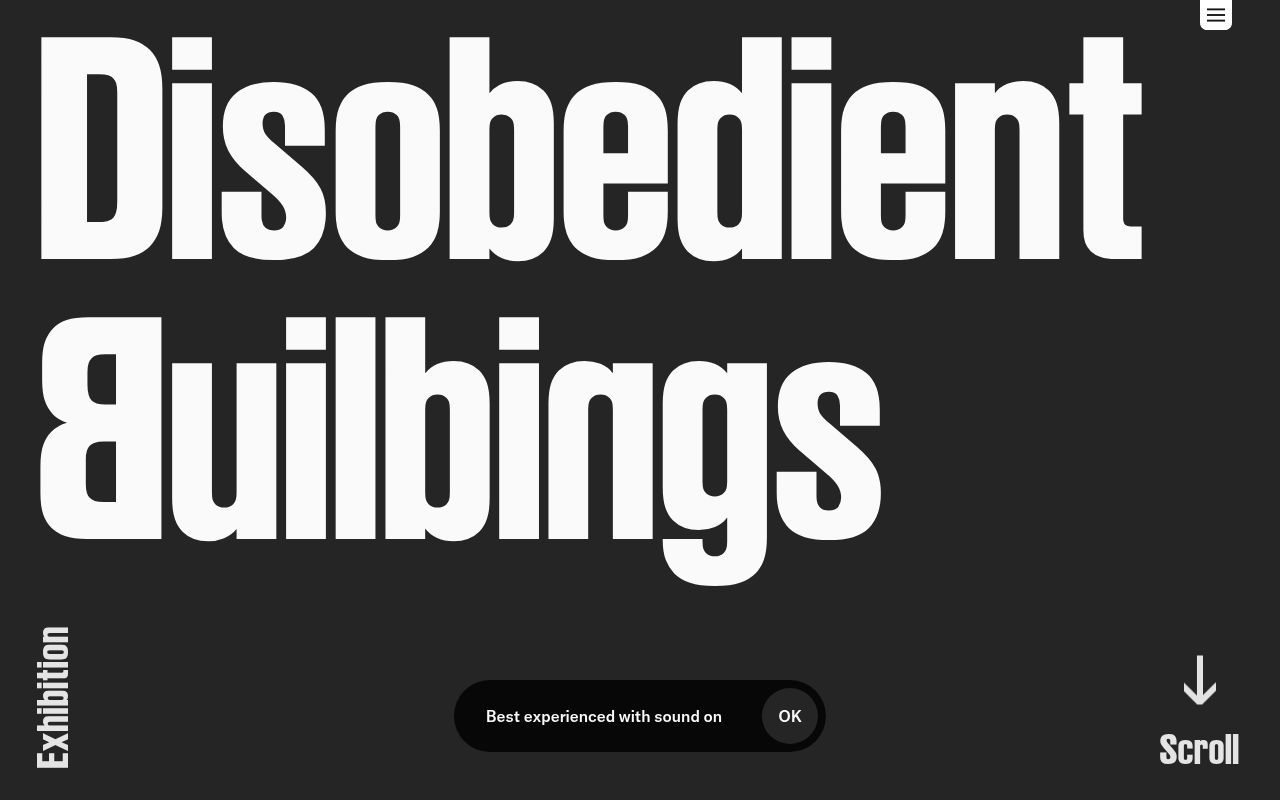 Homepage screenshot of exhibition.disobedientbuildings.com