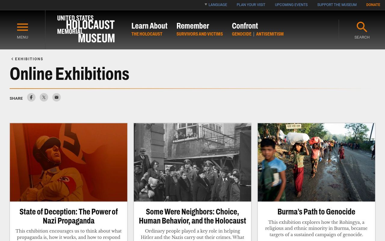 Homepage screenshot of exhibitions.ushmm.org
