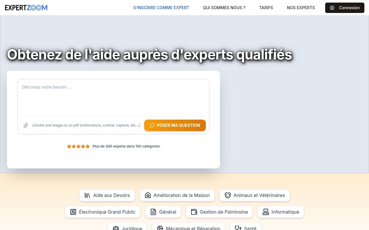 Homepage screenshot of expert-zoom.com