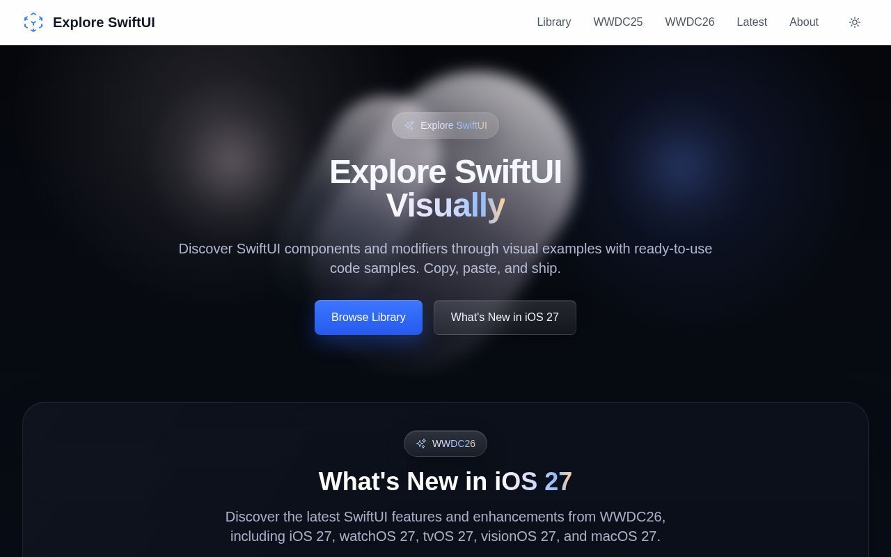 Homepage screenshot of exploreswiftui.com