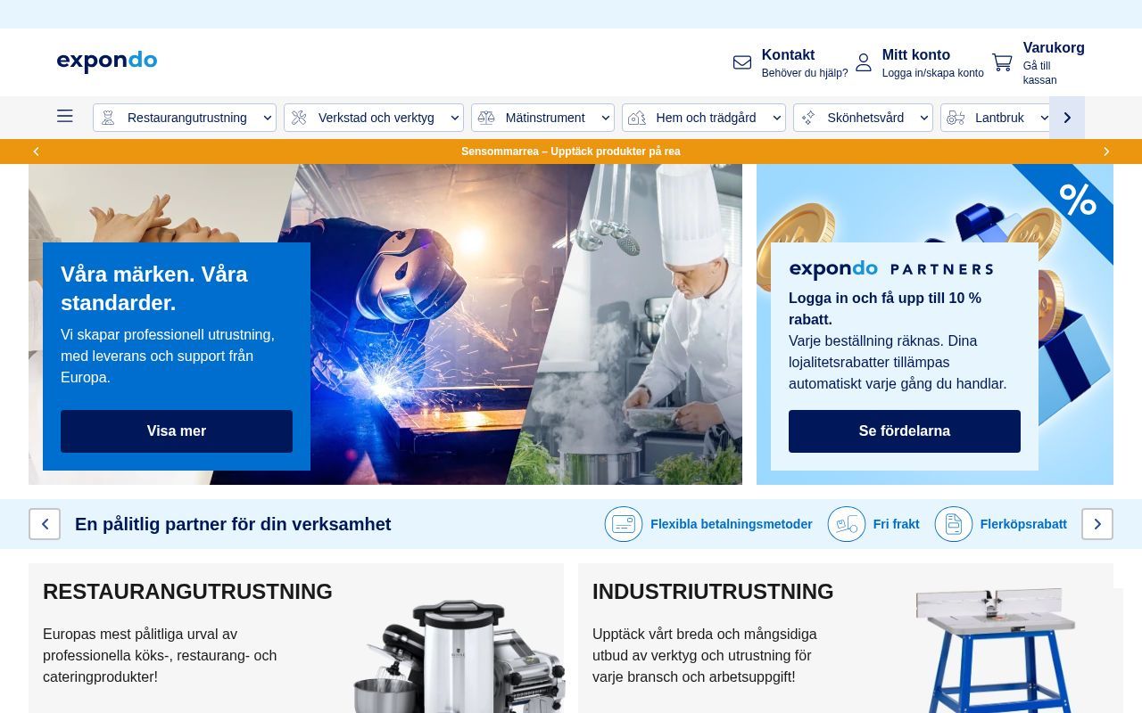 Homepage screenshot of expondo.se