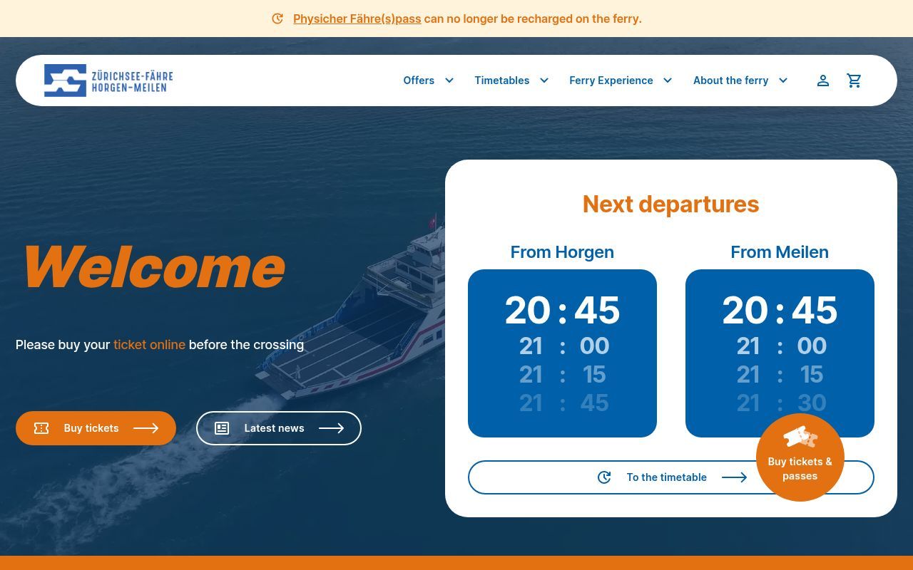 Homepage screenshot of faehre.ch