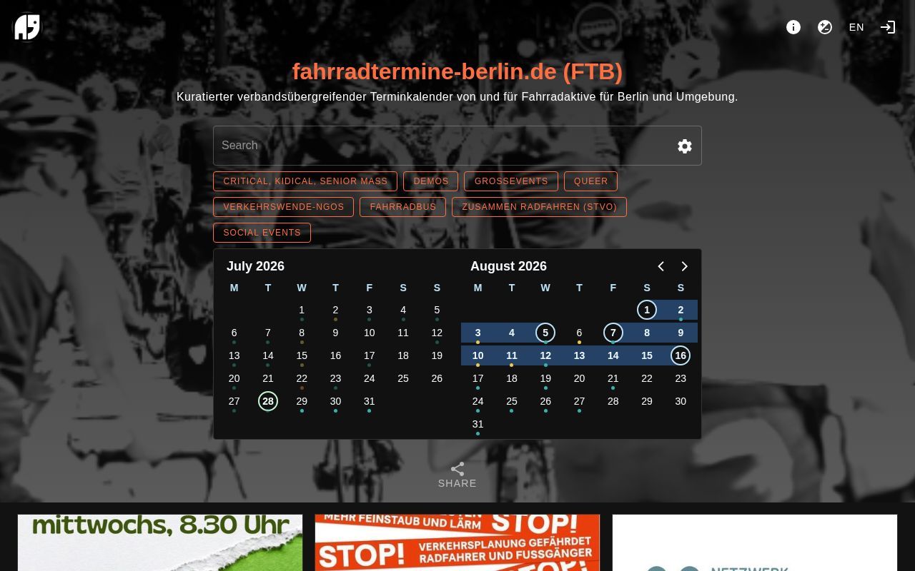 Homepage screenshot of fahrradtermine-berlin.de