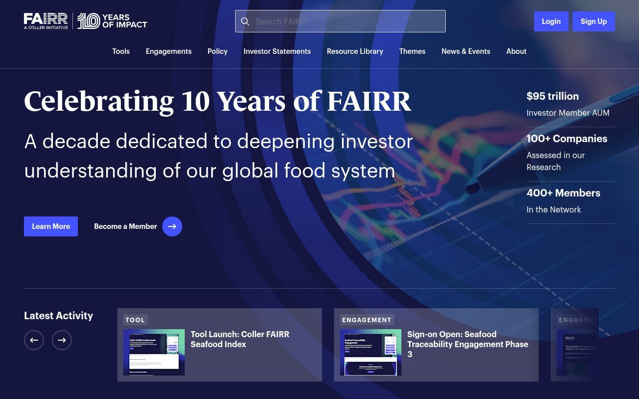 Homepage screenshot of fairr.org