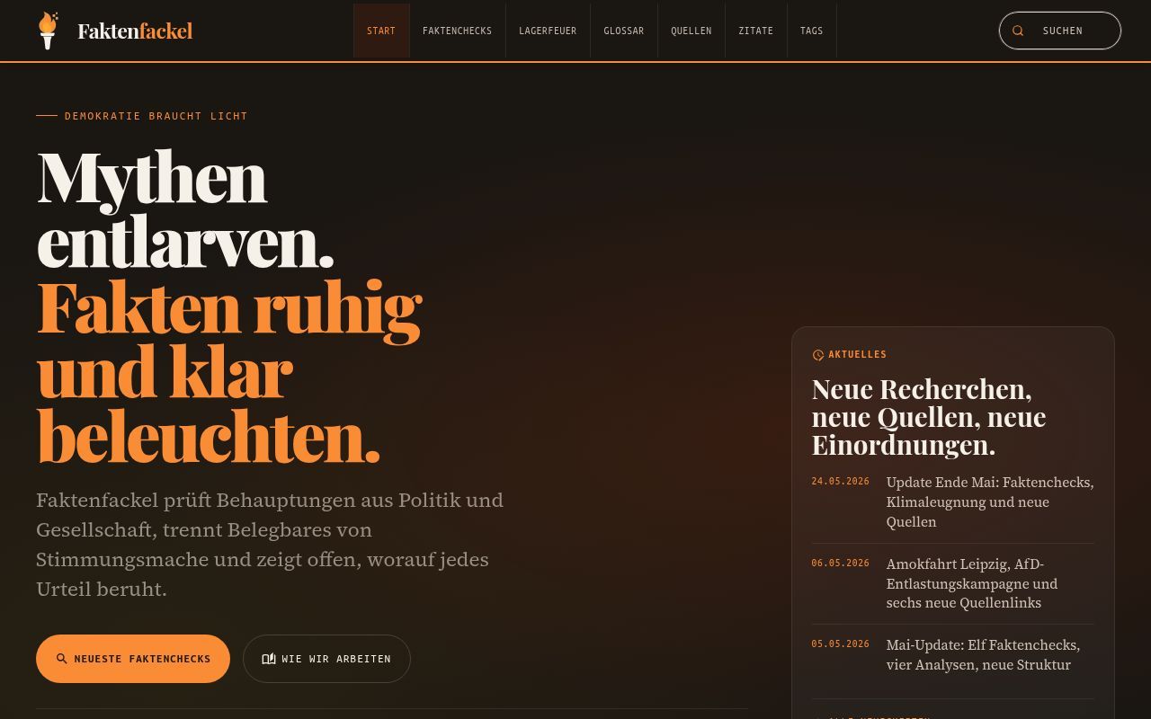 Homepage screenshot of faktenfackel.de