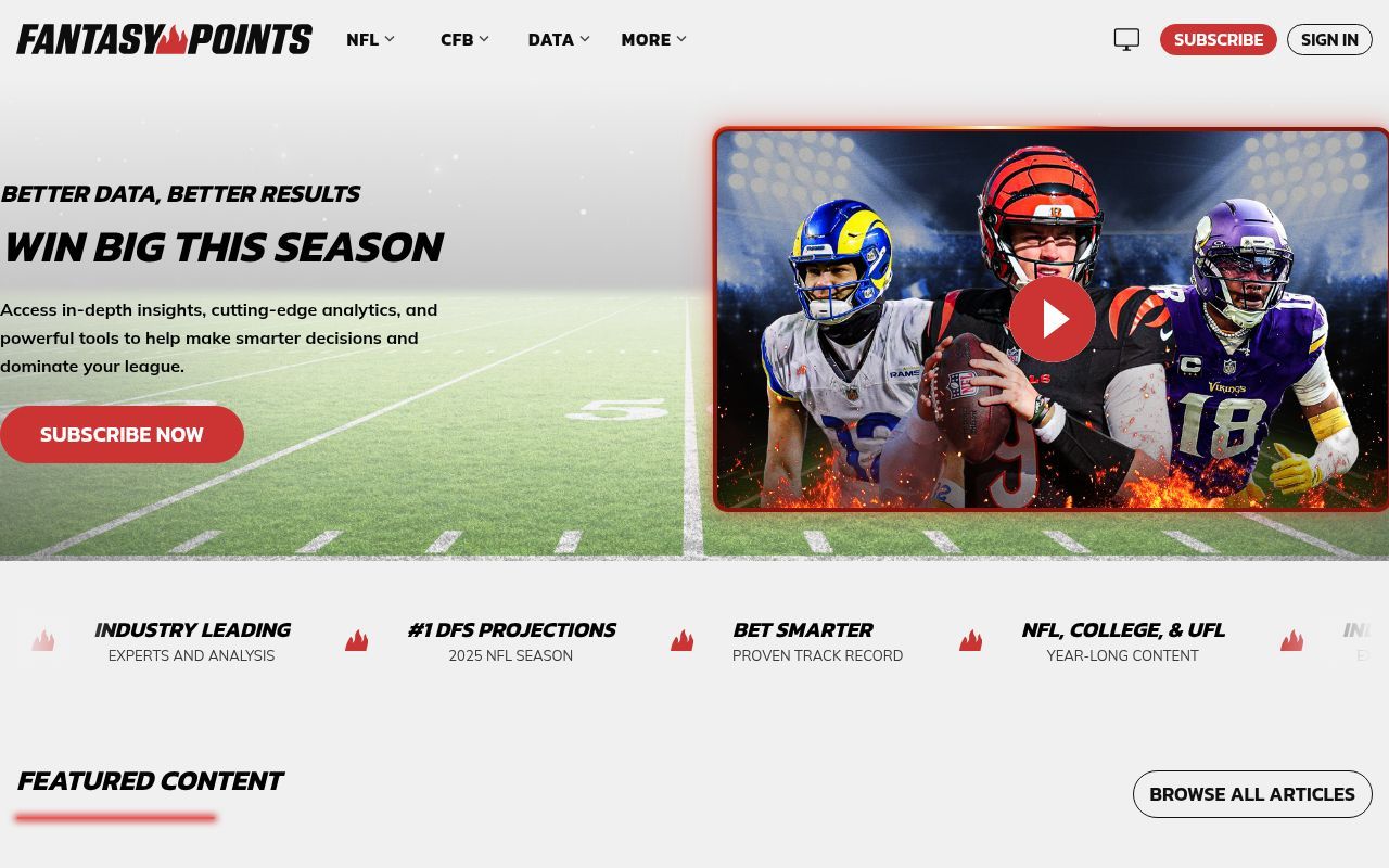 Homepage screenshot of fantasypoints.com