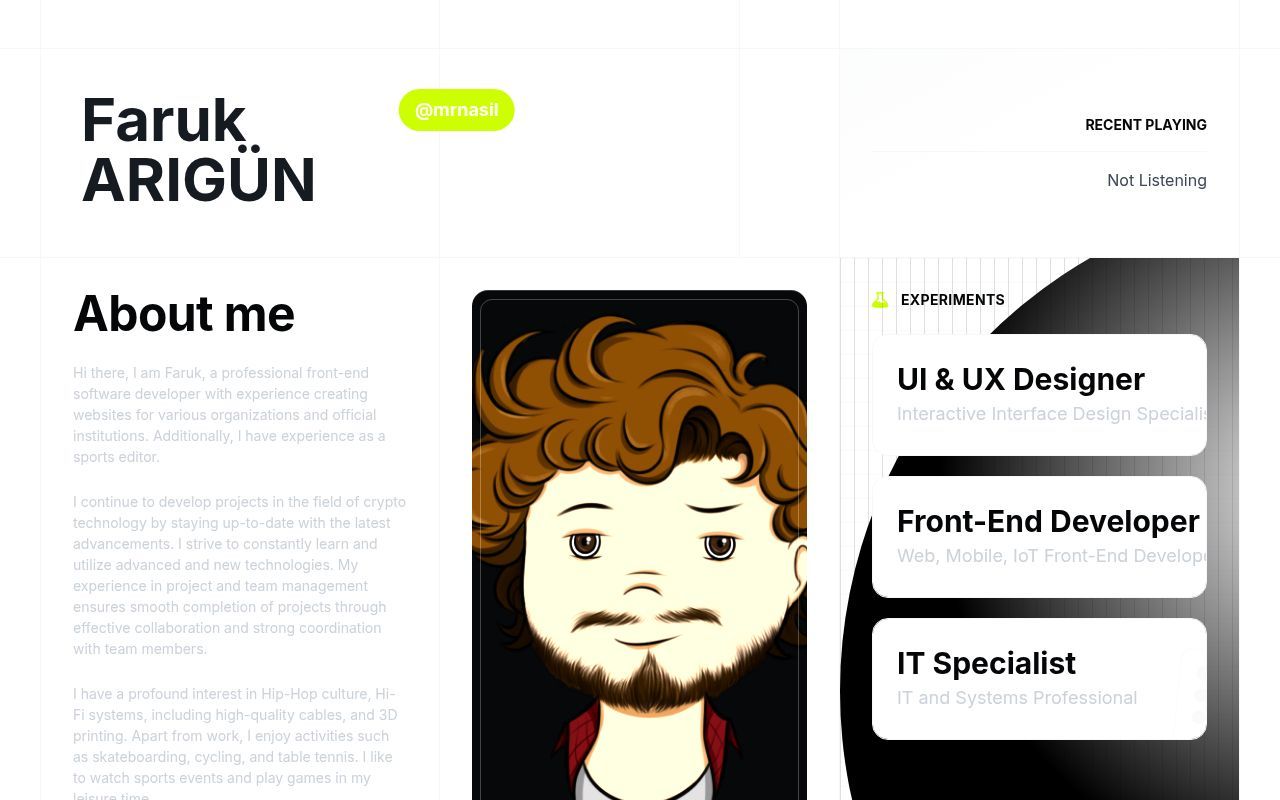 Homepage screenshot of farukarigun.com