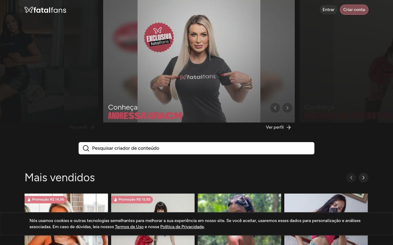 Homepage screenshot of fatalfans.com