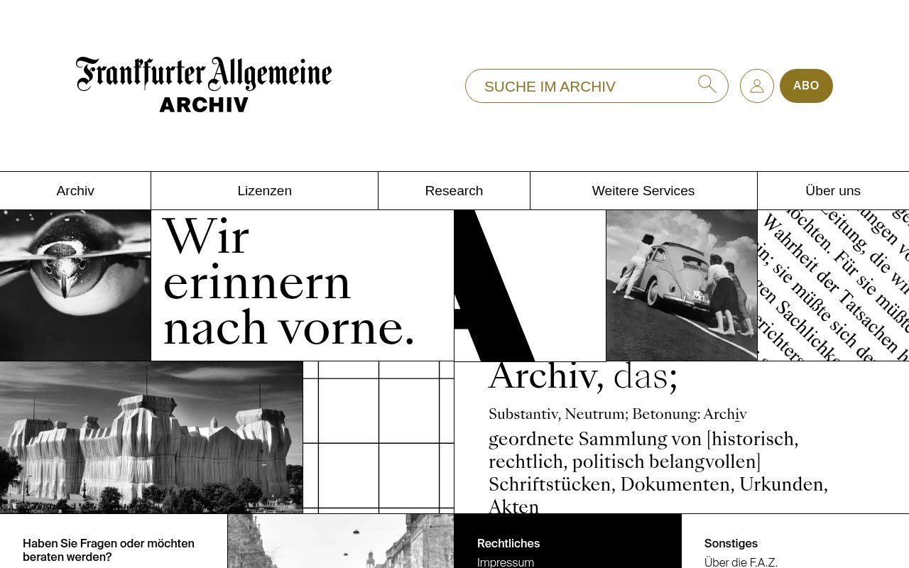 Homepage screenshot of fazarchiv.faz.net