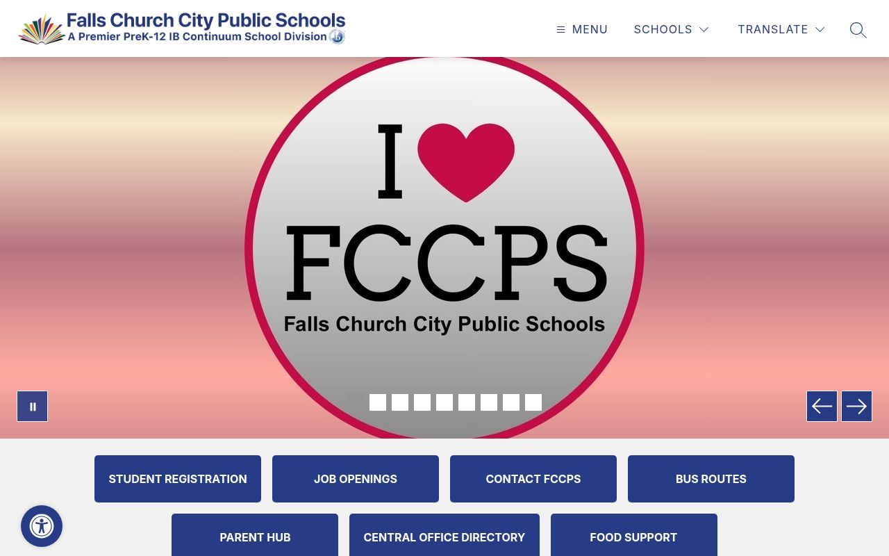 Homepage screenshot of fccps.org