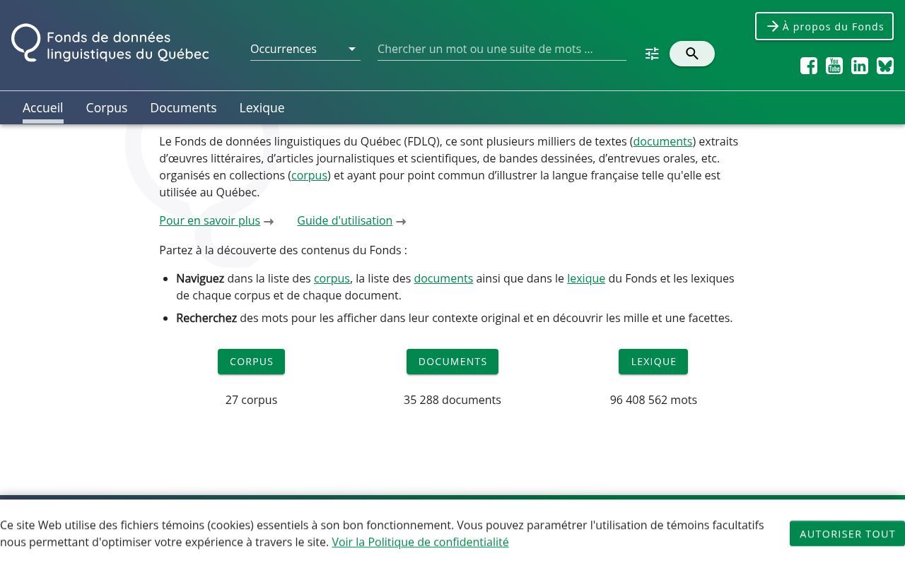 Homepage screenshot of fdlq.crifuq.usherbrooke.ca