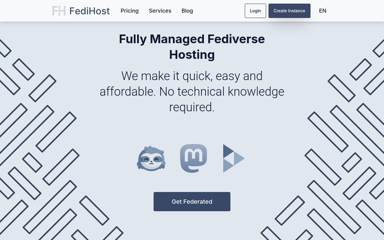 Homepage screenshot of fedihost.co
