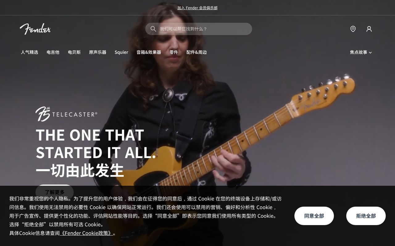 Homepage screenshot of fender.com.cn