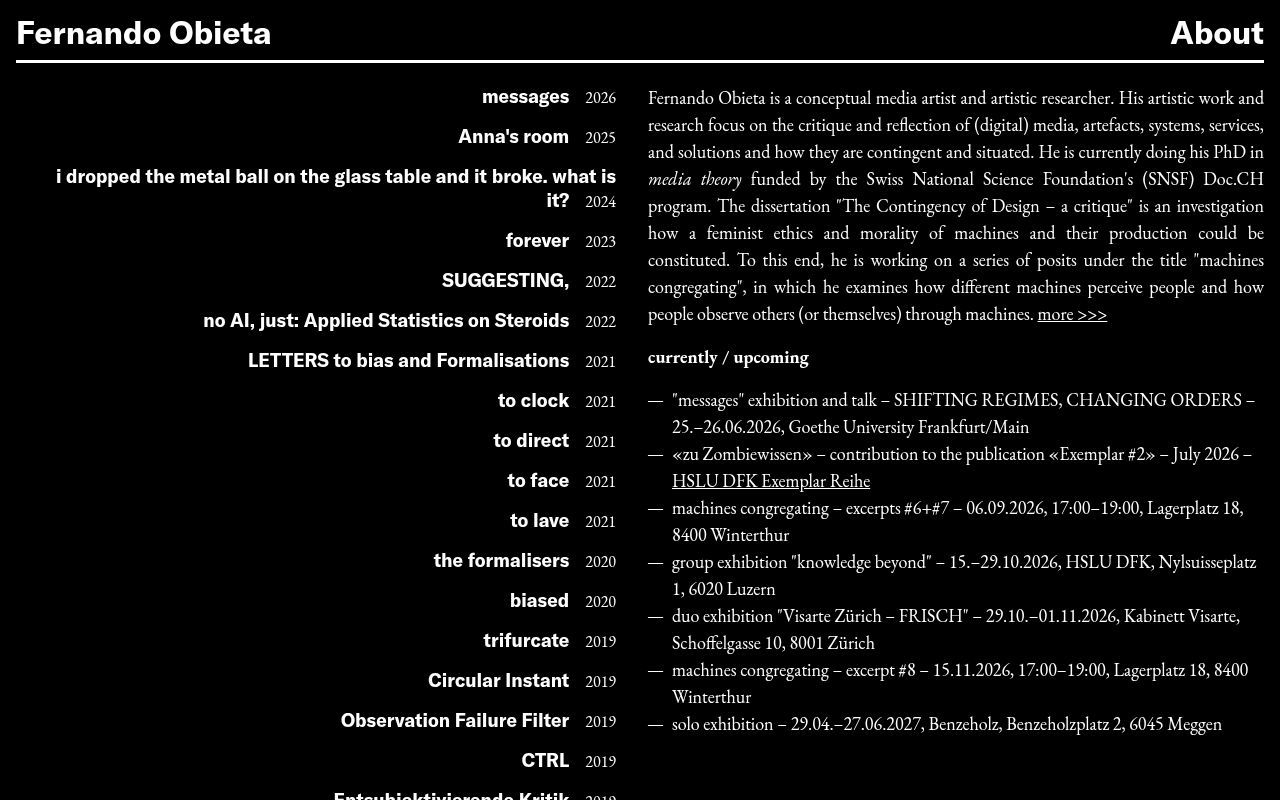 Homepage screenshot of fernando-obieta.com