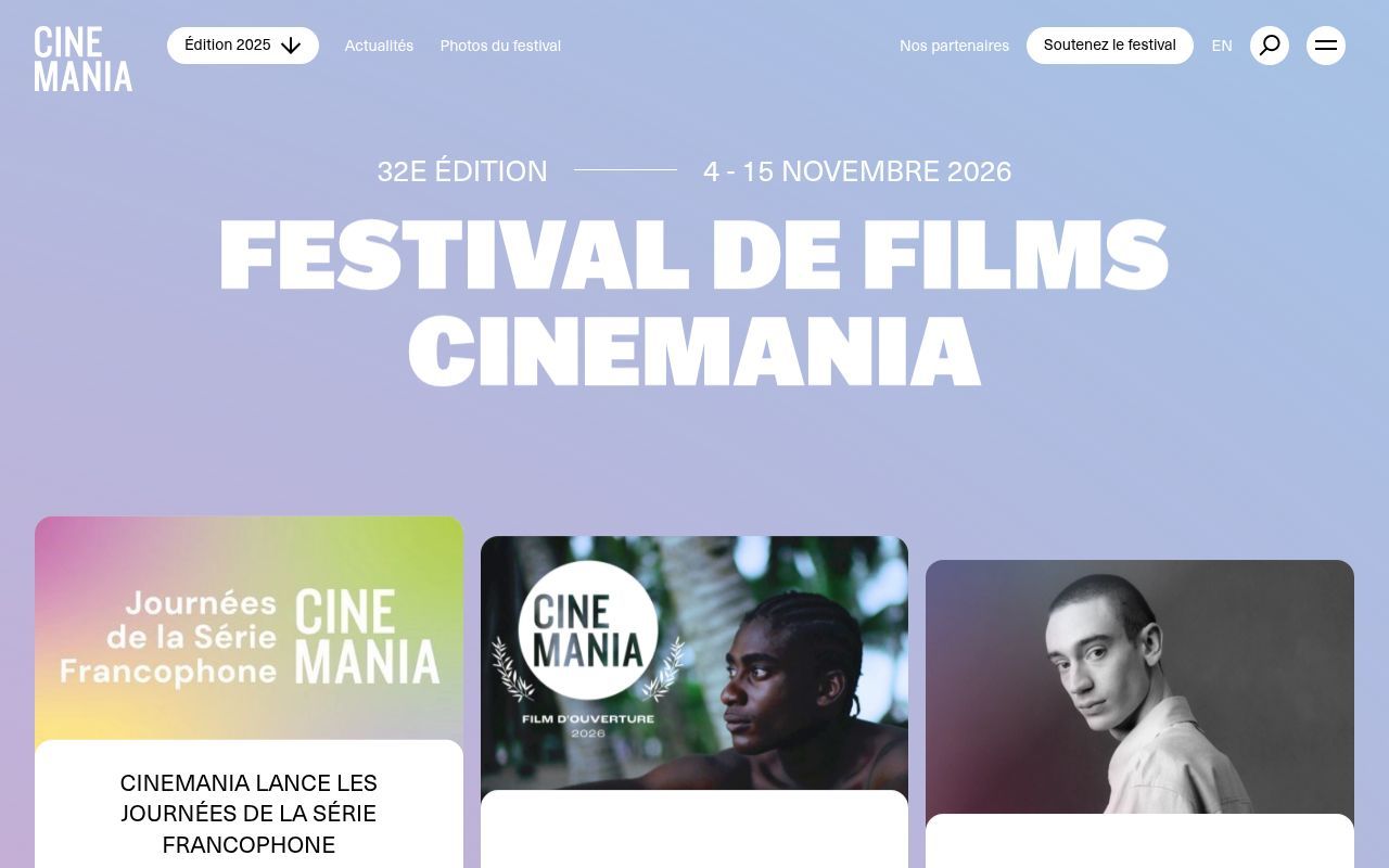 Homepage screenshot of festivalcinemania.com