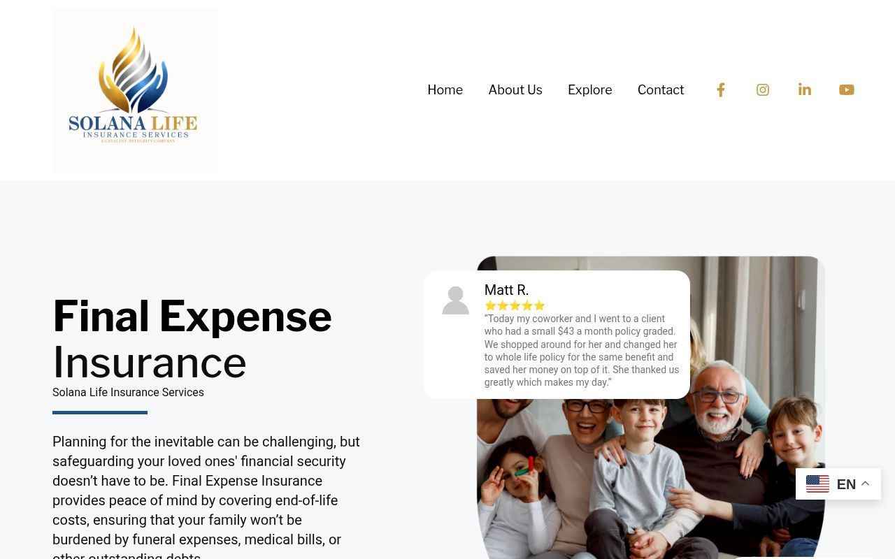 Homepage screenshot of fex.solanalifeinsuranceservices.com